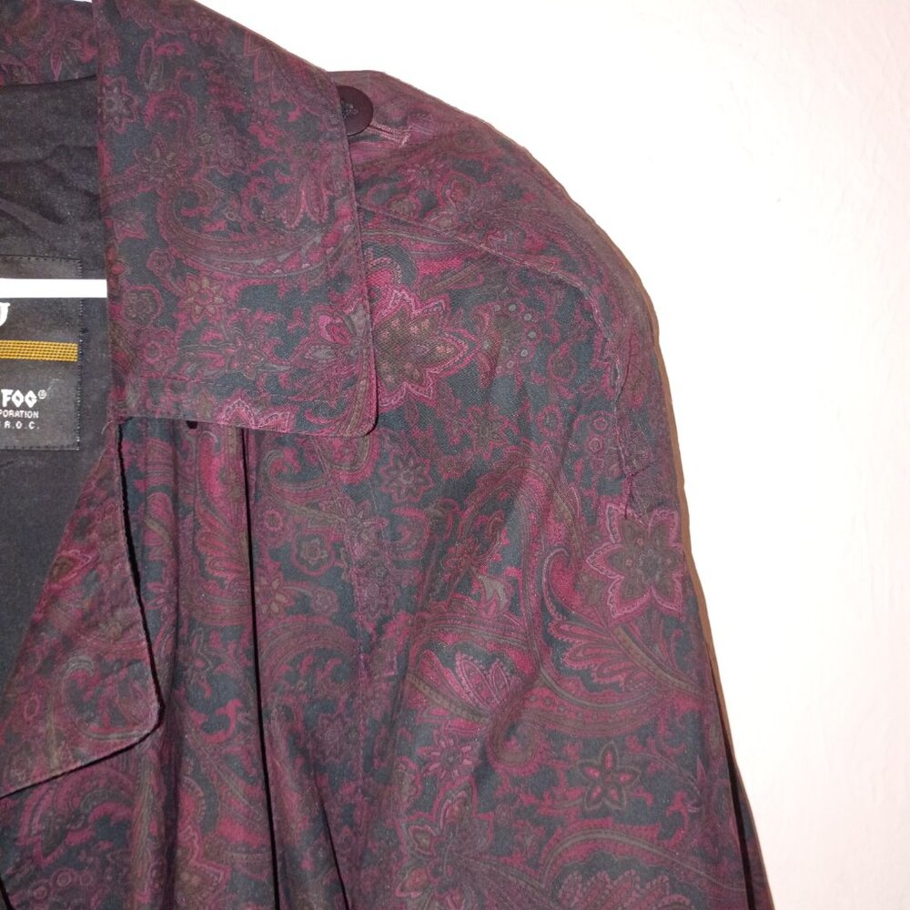 Vintage London Fog Paisley Trench Coat Womens 8 Petite Burgundy Long Overcoat - Picture 5 of 6